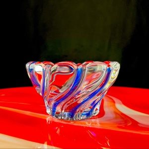 MIKASA CRYSTAL PEPPERMINT SWIRL BOWL CANDLE HOLDER